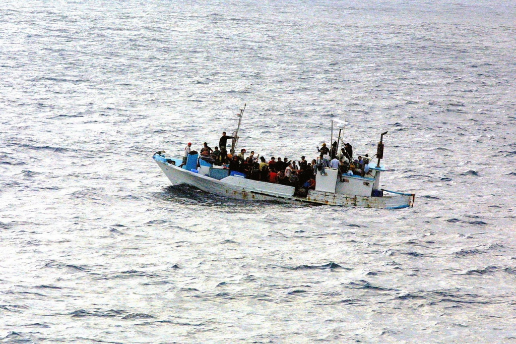 Refugees in a fishing boat